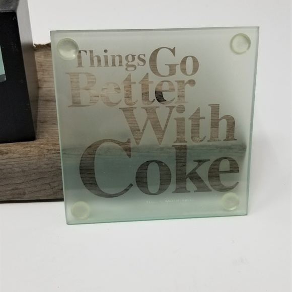 Coke Cola Glass Coaster set  with holder - Picture 4 of 8